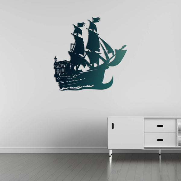 Korsan Gemisi Metal Duvar Dekoru Laser Artique