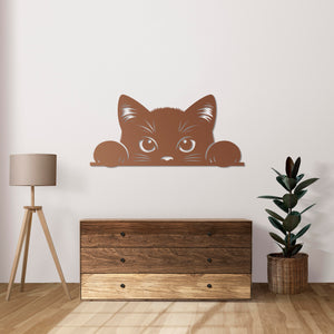 Curious Cat Metal Wall Art | Decorative Animal Wall Sculpture Decor