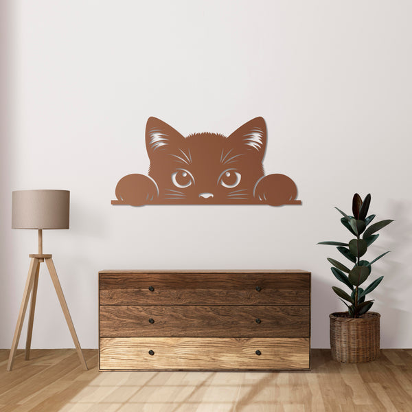 Curious Cat Metal Wall Art | Decorative Animal Wall Sculpture Decor