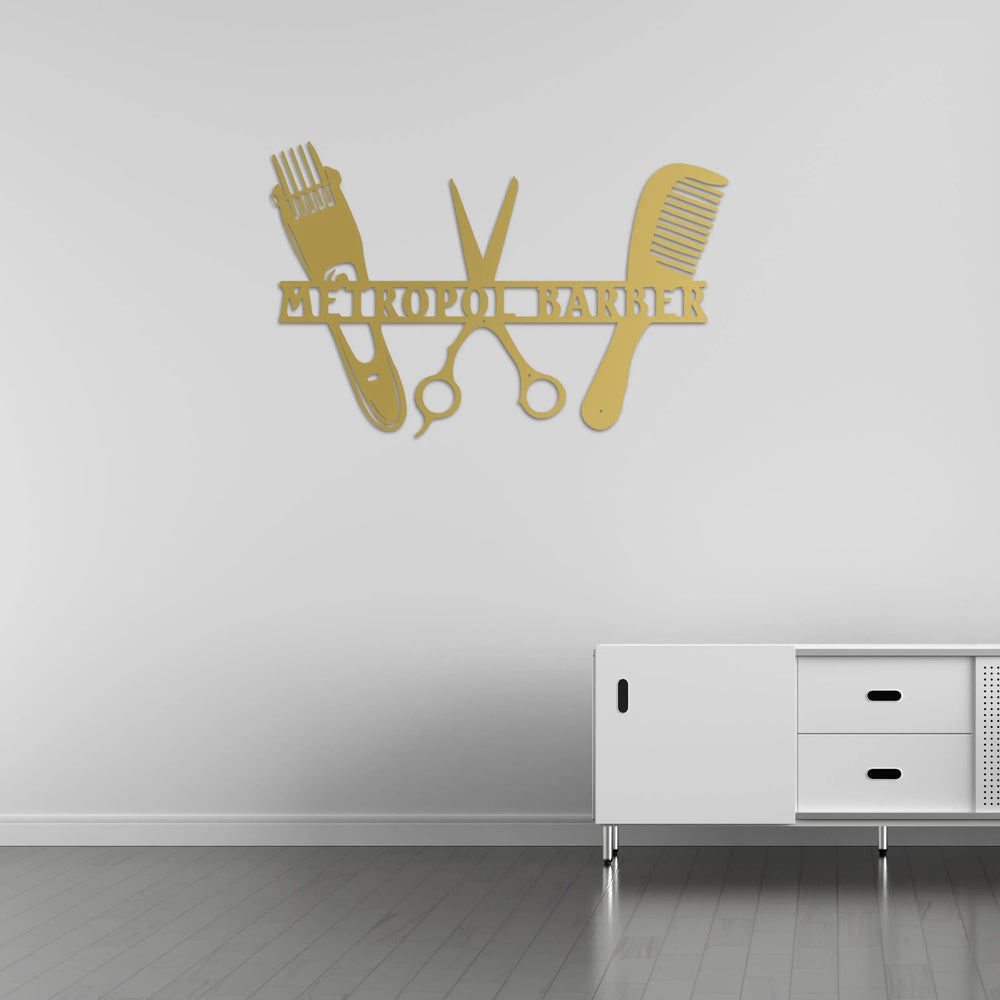 Özelleştirilebilir Berber Meslek Metal Duvar Dekoru Laser Artique