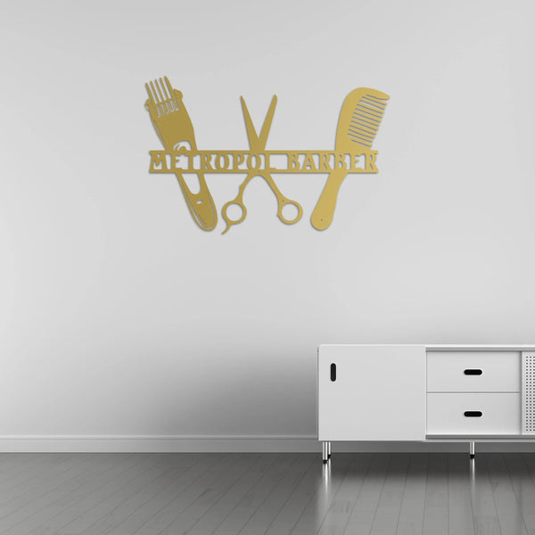 Özelleştirilebilir Berber Meslek Metal Duvar Dekoru Laser Artique