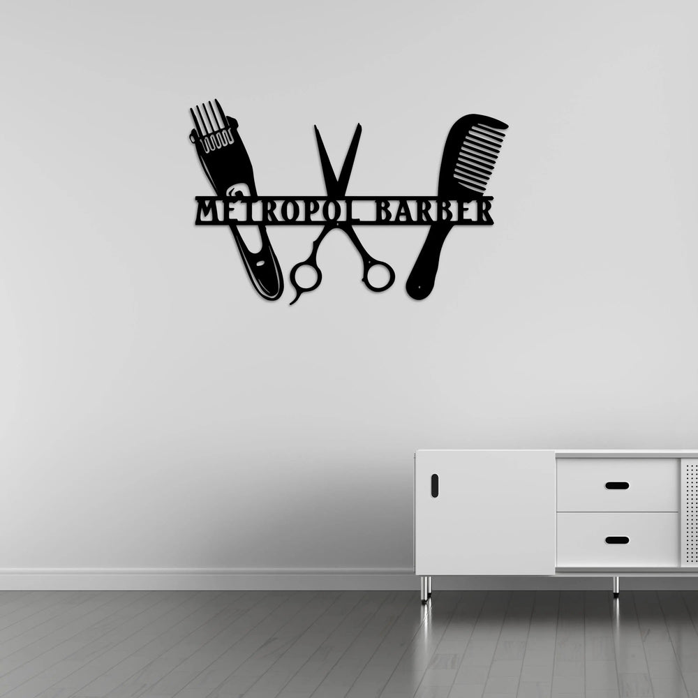 Özelleştirilebilir Berber Meslek Metal Duvar Dekoru Laser Artique