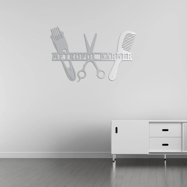 Özelleştirilebilir Berber Meslek Metal Duvar Dekoru Laser Artique