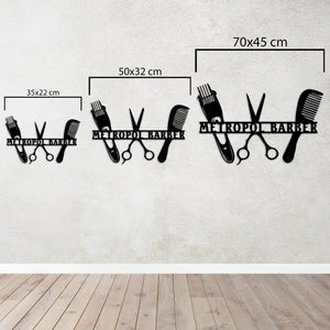 Özelleştirilebilir Berber Meslek Metal Duvar Dekoru Laser Artique