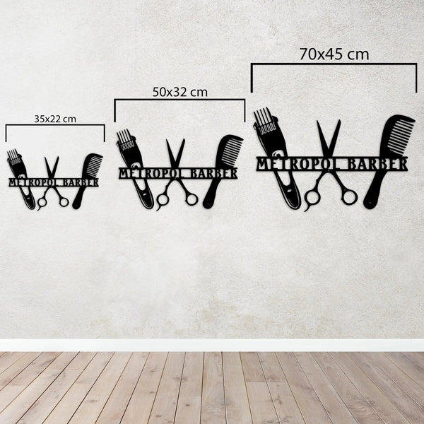 Özelleştirilebilir Berber Meslek Metal Duvar Dekoru Laser Artique