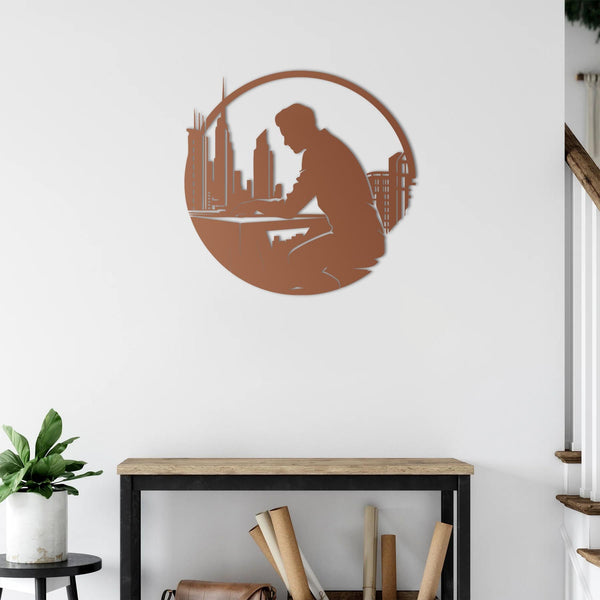 Architect of the City Metal Wall Art | Modern Skyline Sculpture