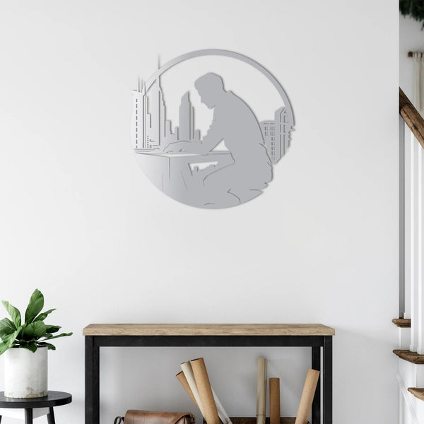 Architect of the City Metal Wall Art | Modern Skyline Sculpture