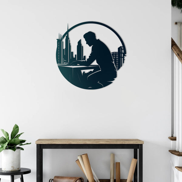 Architect of the City Metal Wall Art | Modern Skyline Sculpture