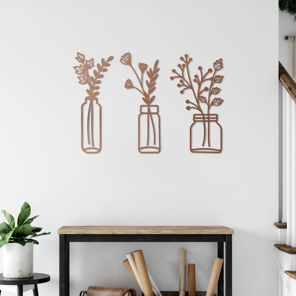Modern Vase Silhouettes Metal Wall Art | Decorative Wall Sculpture