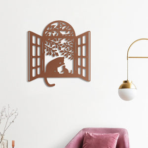 Cats at window metal art ideal for kitchen wall decoration