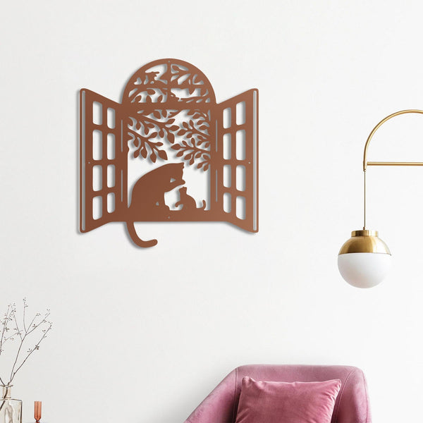 Cats at window metal art ideal for kitchen wall decoration