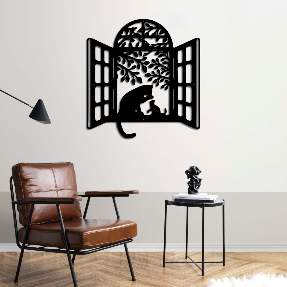 Cats friendship window metal wall decor for cozy interiors
