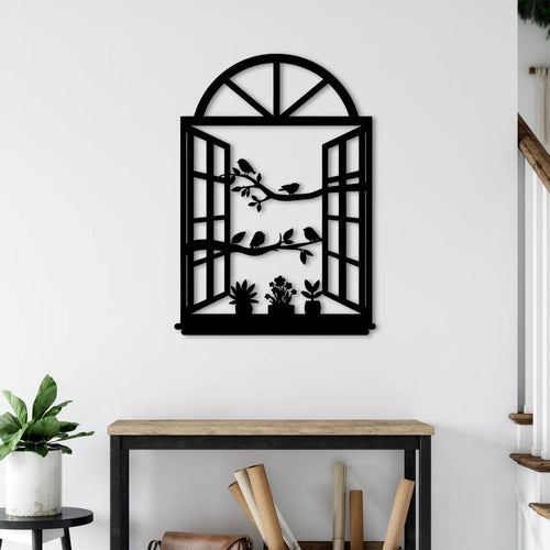 Birds on window metal wall art decor ideal for cozy home interiors