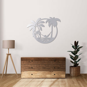 Handmade tropical decorative metal wall art featuring lush palms