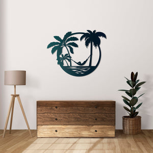 Palm leaves metal sculpture creating tranquil tropical wall decor