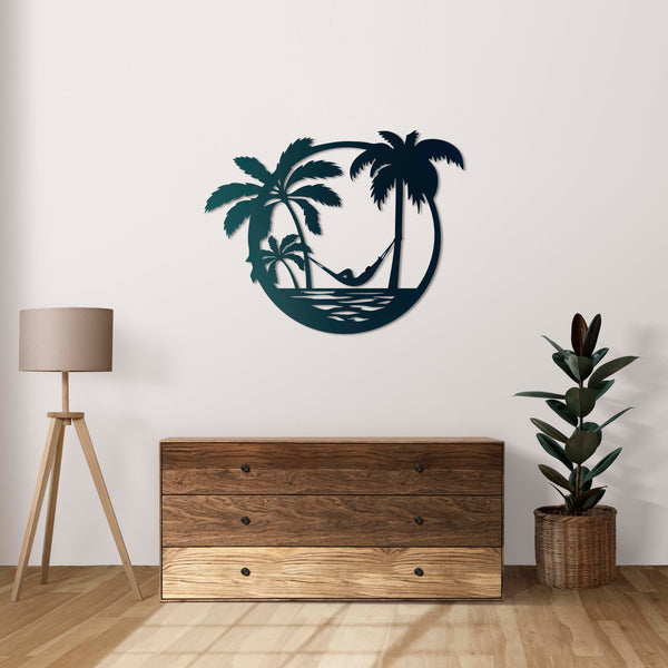 Palm leaves metal sculpture creating tranquil tropical wall decor