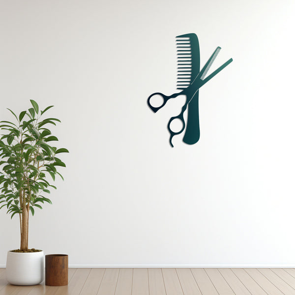 Cut & Comb Barber Metal Wall Art | Hair Salon Decorative Sculpture