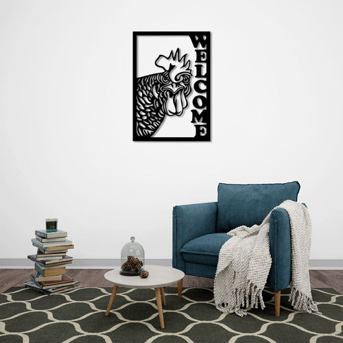 Welcome Rooster Metal Wall Art | Decorative Farmhouse Wall Sculpture