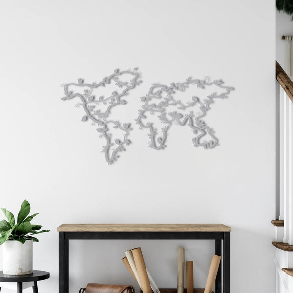 Nature-Integrated World Map Metal Wall Art | Earth Wall Sculpture
