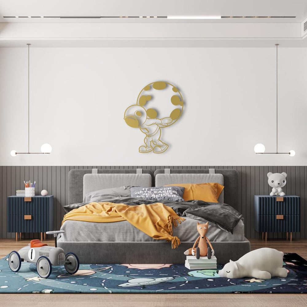 Astronaut Carrying the Moon Metal Wall Art | Space Wall Sculpture