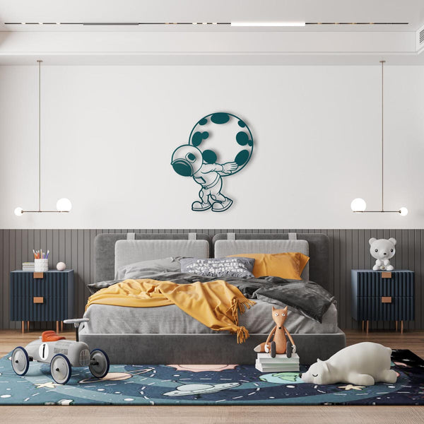 Astronaut Carrying the Moon Metal Wall Art | Space Wall Sculpture