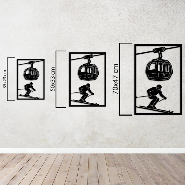 Dağların Heyecanı – Kayak ve Teleferik Metal Duvar Dekoru Laser Artique