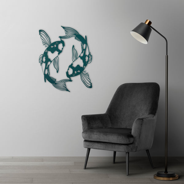 Koi Fish Metal Wall Art | Decorative Zen Wall Sculpture Decor