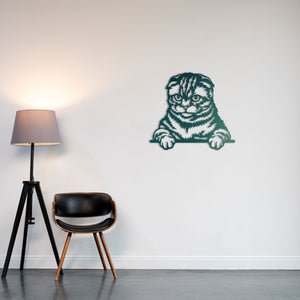 Curious Cat Metal Wall Art | Decorative Animal Wall Sculpture Decor